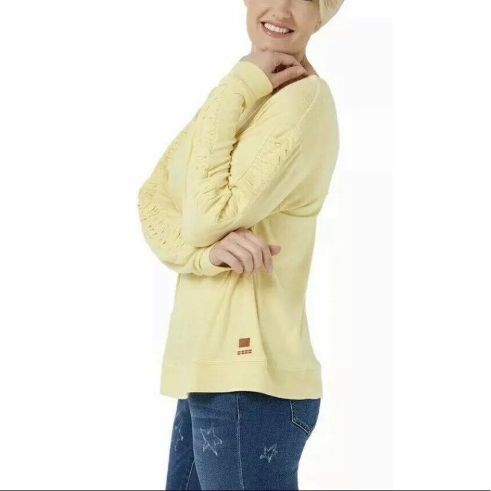 Peace Love World Ruched Sleeve Detail Comfy Top